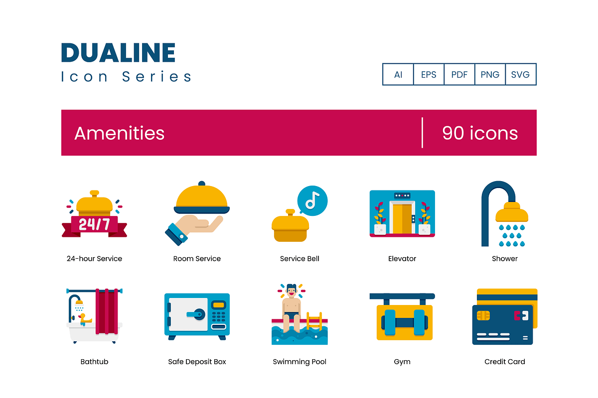 90 Amenities Icons - Dualine Flat, a Solid Icon by Flat Icons (Photo 1 of 4)