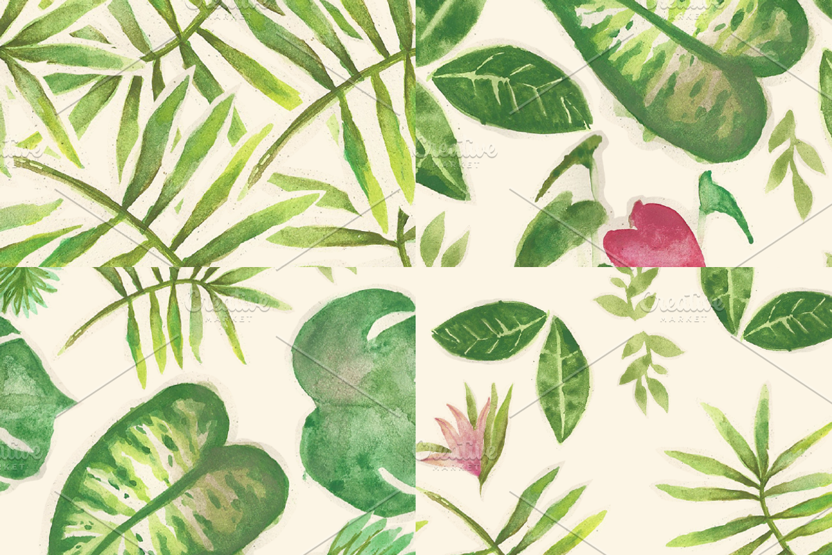Watercolor Tropical Plants Patterns, a Pattern Graphic by MaGo (Photo 2 of 3)