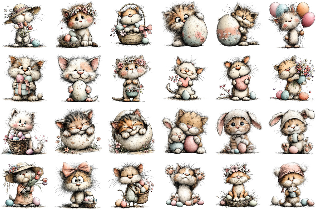 Whimsical Easter Cat Clipart, an Illustration by Sublimation Artist (Photo 2 of 7)