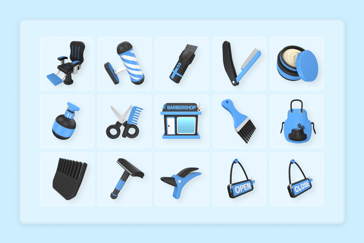 Barber Tools 3D Icon Set, a Work Illustration by twinstd (Photo 6 of 6)