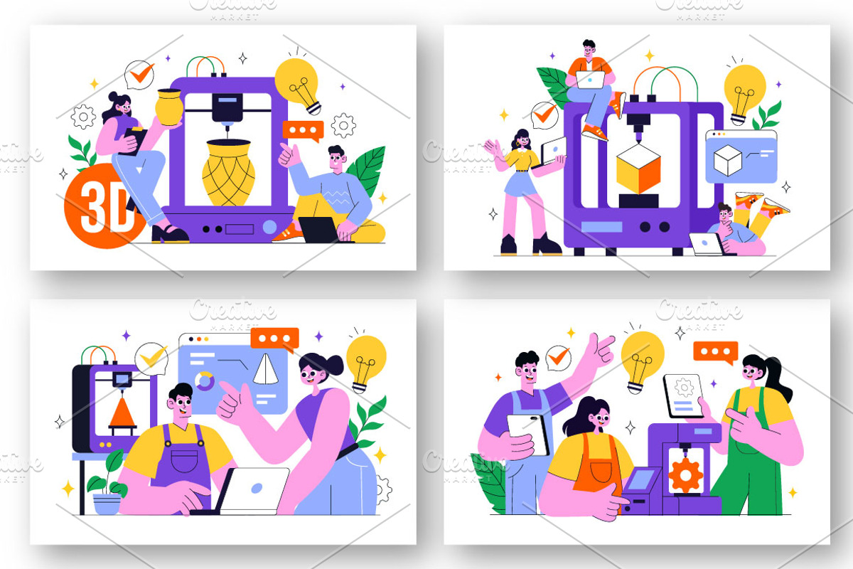 10 3D Printing Workshop Illustration, a Technology Illustration by denayunebgt (Photo 3 of 4)