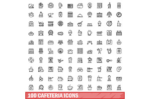 100 Cafeteria Icons Set, Outline