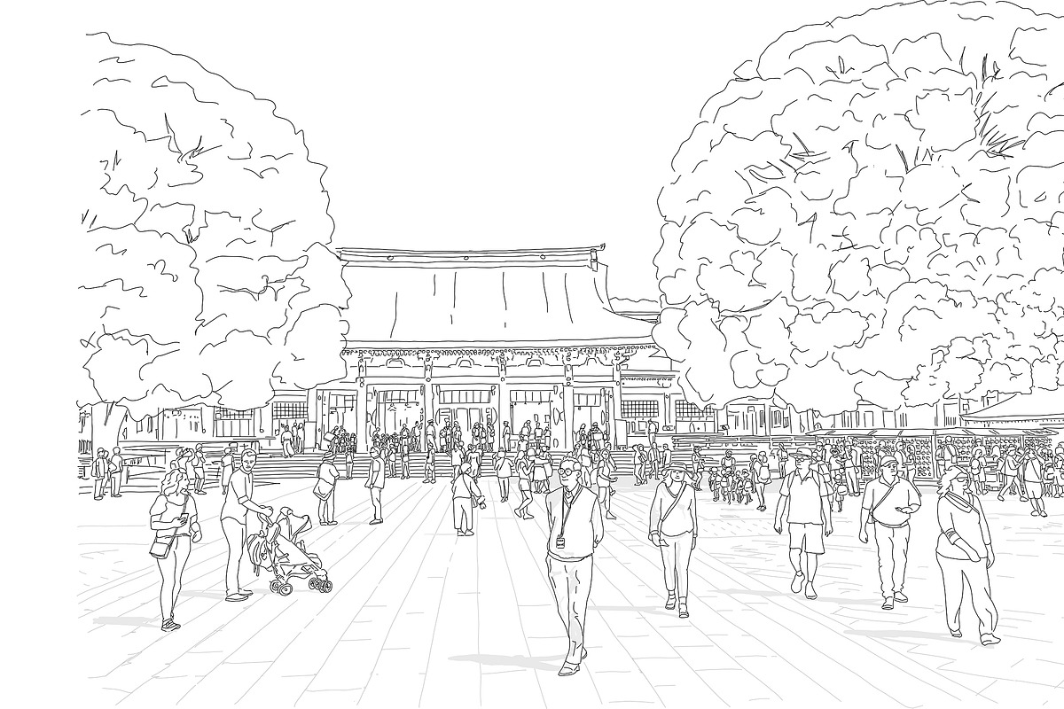 Meiji Shrine Crowd Tokyo Japan, a Person Illustration by PageLightStudios (Photo 2 of 2)