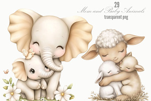 Mom and Baby Animals Clipart Bundle, an Animal Illustration by Designking