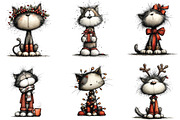 Whimsical Cats Christmas Clipart, an Illustration by CraftArtStudio (Thumbnail 3 of 6)