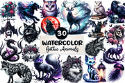 Watercolor Gothic Animals Clipart, an Illustration by CreationArt (Thumbnail 1 of 5)