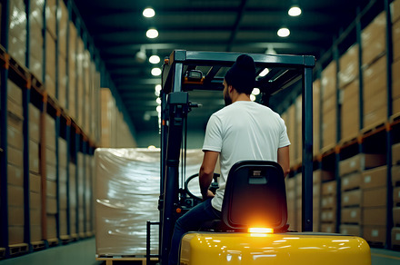 Forklift operator working in a wareh, an Industrial Photo by Perpis