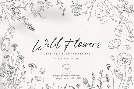 Line Art Wild Flowers Illustrations, a Decorative Illustration by La Petite Line Art