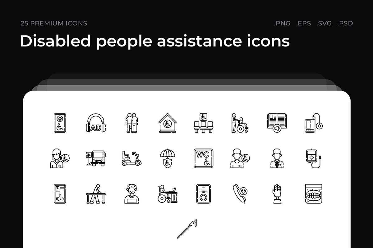 Disabled people assistance icons, an Outline Icon by Wencory (Photo 2 of 2)