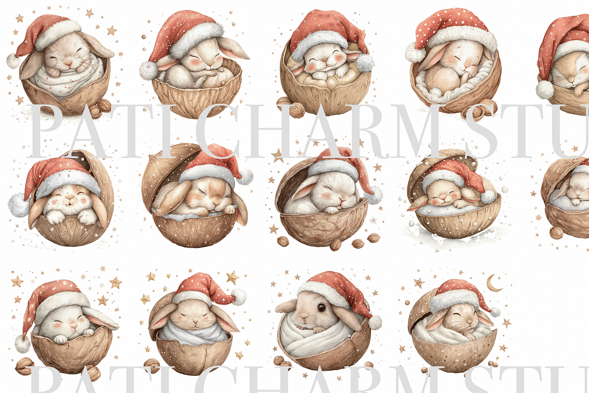 16 Christmas Bunny Clipart, a Decorative Illustration by Pati Charm Studio (Photo 2 of 8)