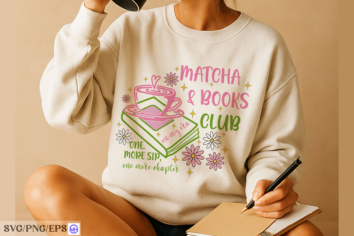 Matcha & Books Club Hand-drawn SVG, a Graphic by mh_arif (Photo 2 of 4)