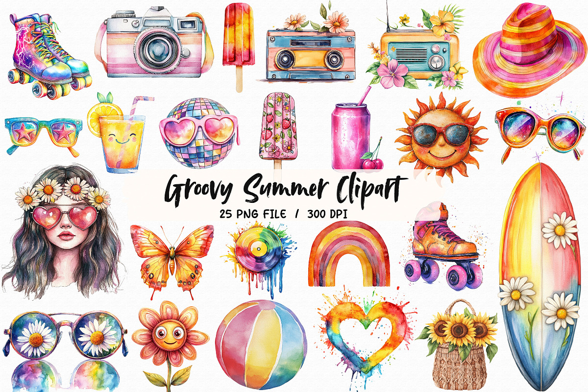 Groovy Summer Clipart, an Illustration by Libby Wishes (Photo 1 of 6)