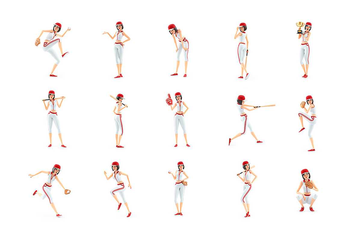 Baseball Woman – Set of 25 Poses, a Person Illustration by 3DMask (Photo 4 of 5)