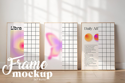 Set of 3 Frames Mockup, 5x7 Ratio
