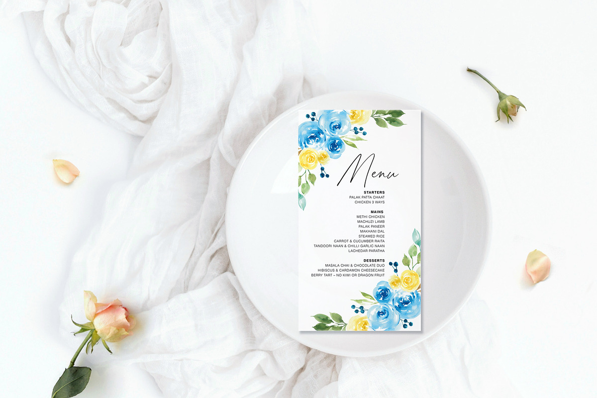 Blue and yellow roses wedding suite, an Invitation Template by Artberriez (Photo 3 of 4)