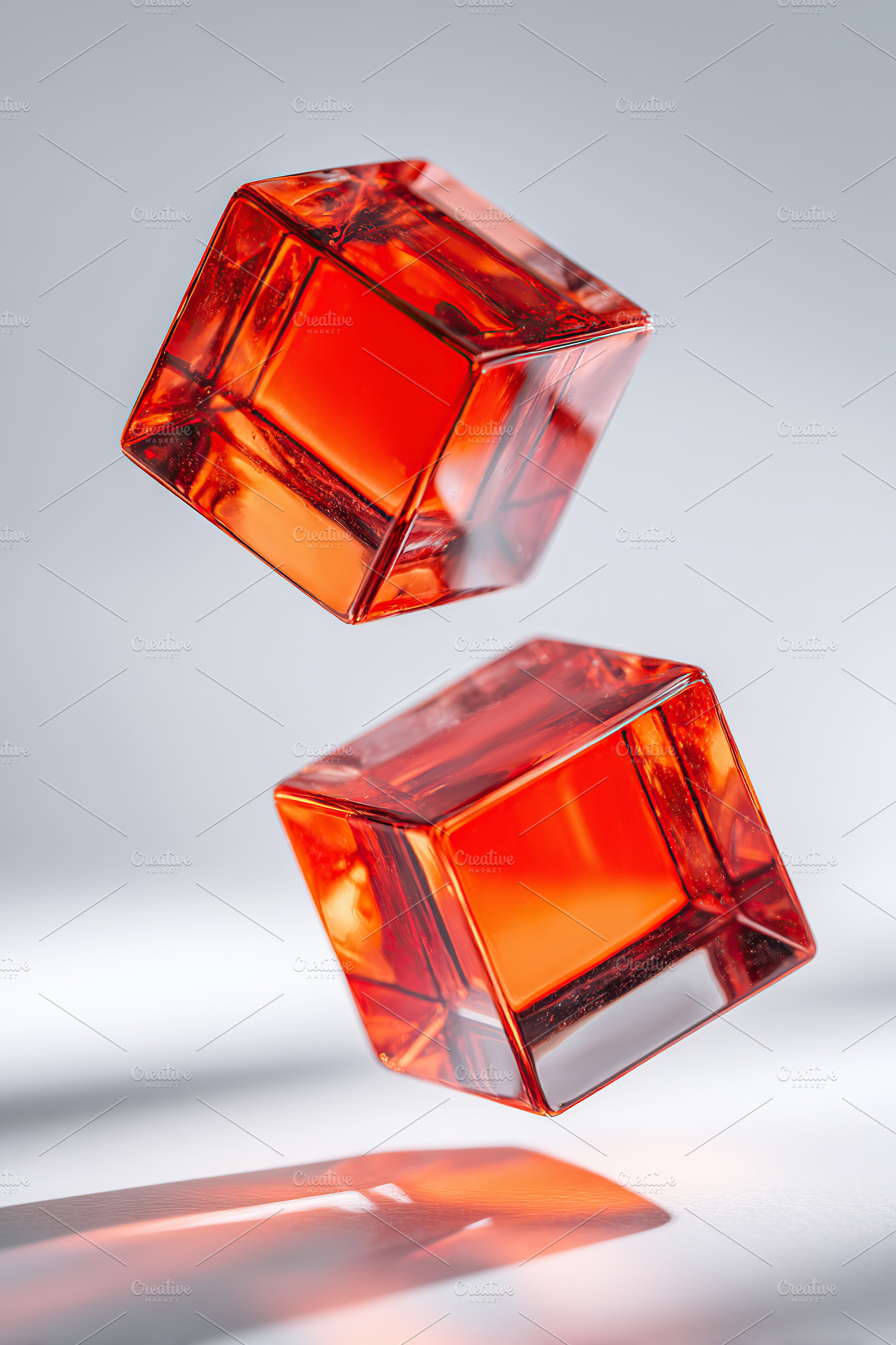 Glossy red cubes suspended in mid-air create a striking visual effect, a Sports & Recreation Photo by AlyaAnd
