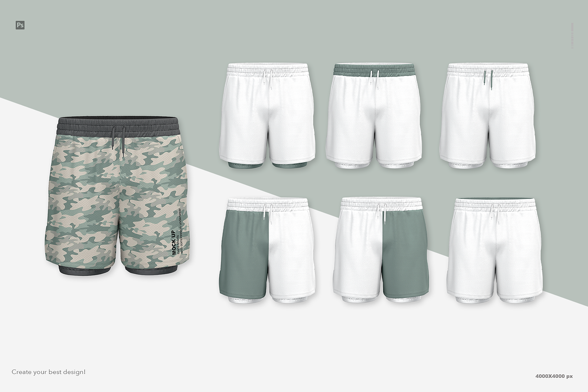Mens shorts with compression underwe, a Bottom Mockup by Irena Matiash shop (Photo 3 of 6)