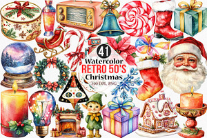 Retro 50's Christmas Clipart, an Illustration by Canvas Craft