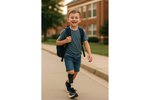 A young boy with a prosthetic leg, a School & Education Photo by Sergey Kotenev