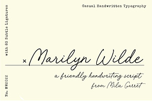 Marilyn Wilde Handwriting Script, a Script Font by Mila Garret