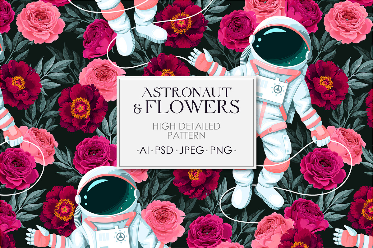 Astronaut and Flowers, a Pattern Graphic by GreyLilac (Photo 1 of 7)
