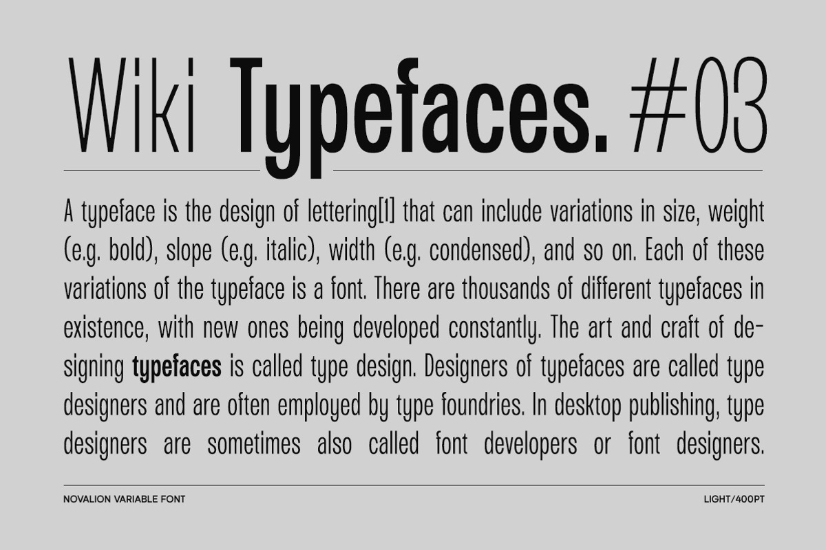 Novalion - Condensed Variable Font, a Sans Serif Font by Letterhend Studio (Photo 3 of 11)