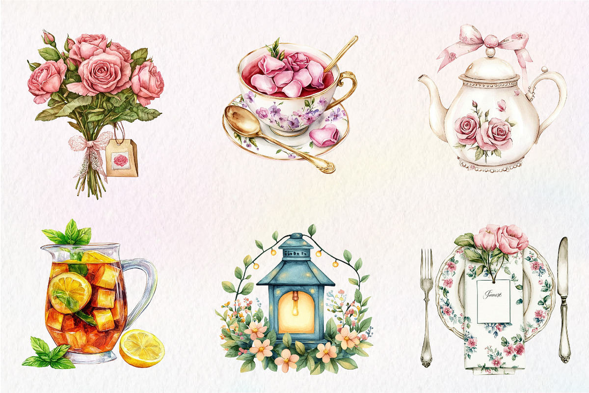 Summer Bridal Tea Party Set Clipart, an Illustration by CreationArt (Photo 6 of 9)