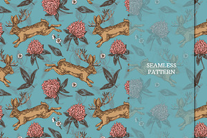 Jackalope. Seamless Patterns.