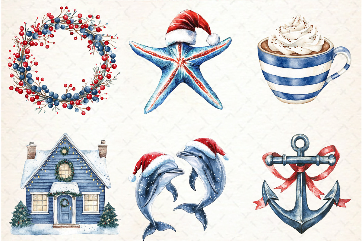 Merry Maritime Christmas Clipart, an Illustration by Libby Wishes (Photo 3 of 7)