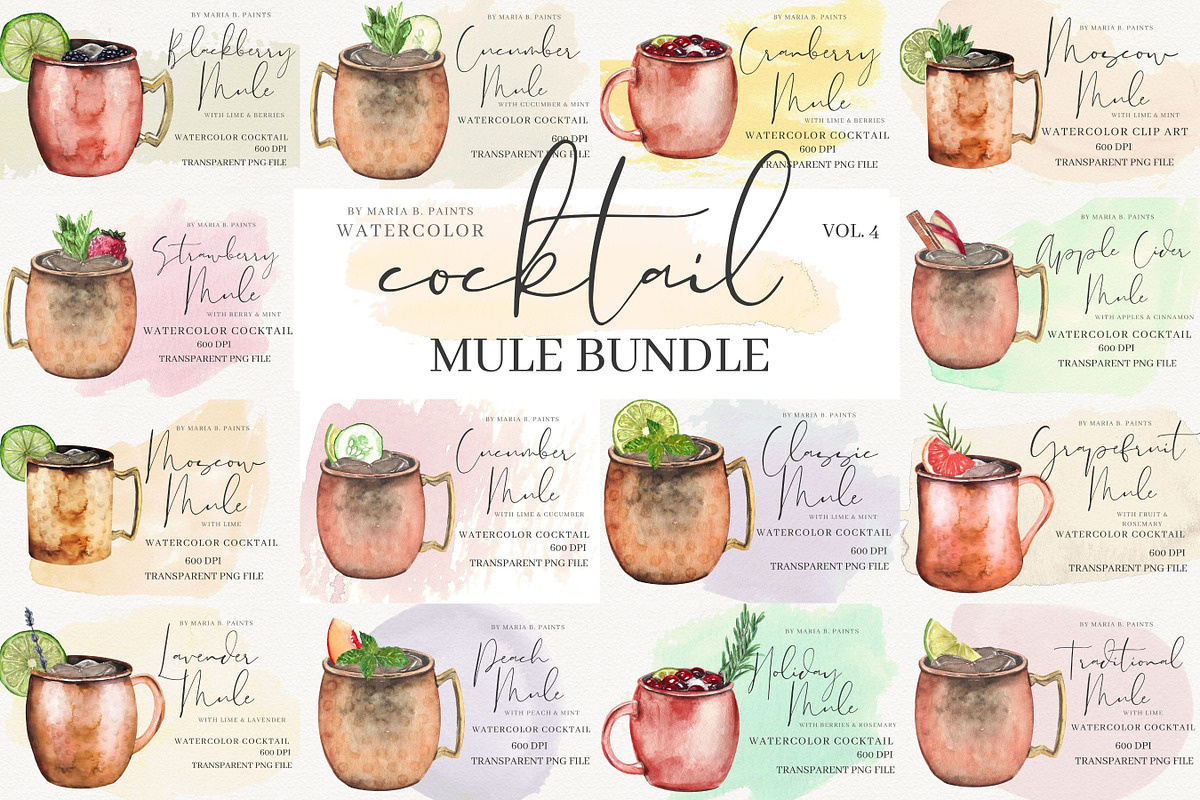 Watercolor Cocktail Drinks Bundle, a Food Illustration by Maria B. Paints (Photo 4 of 5)