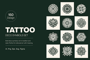 Deco Tattoo and Symbols Art Set, a Solid Icon by Creative Stall