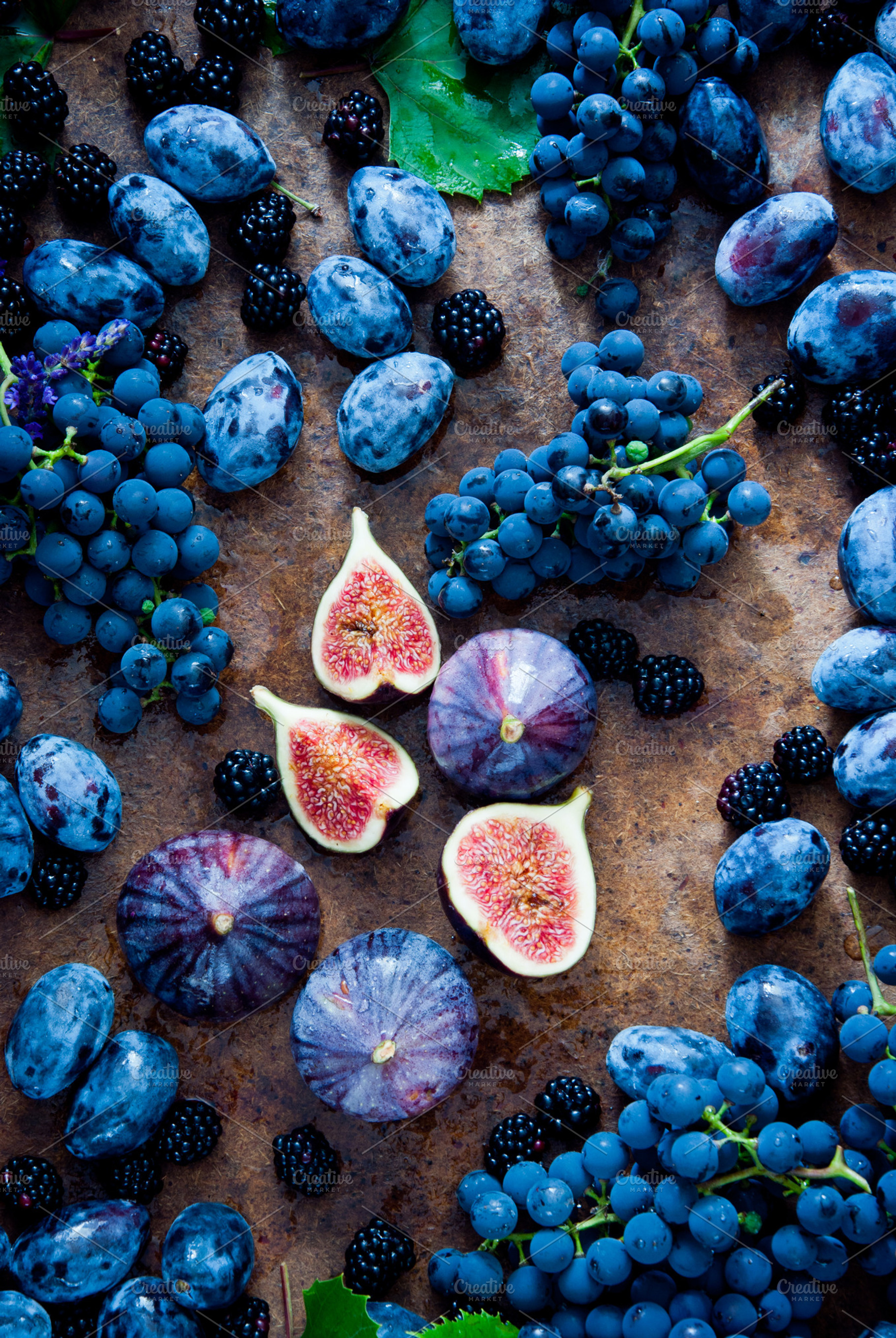 Fresh organic figs grapes prunes featuring agriculture, autumn, and berry, a Food & Drink Photo by letterberry