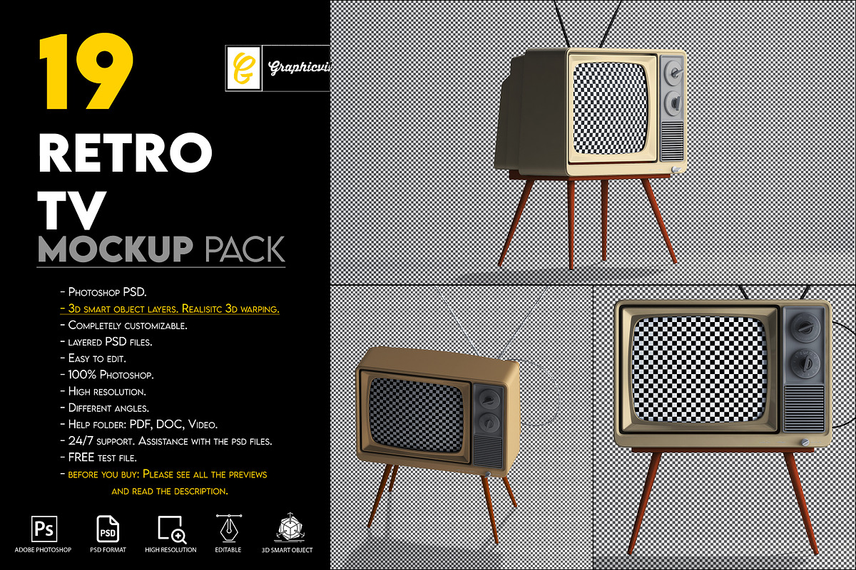 Retro Tv Mockup Pack, a Household Mockup by GraphicVil (Photo 2 of 23)