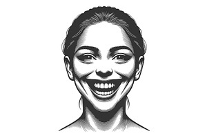 Smiling Woman Portrait engraving, a Person Illustration by AlexArt