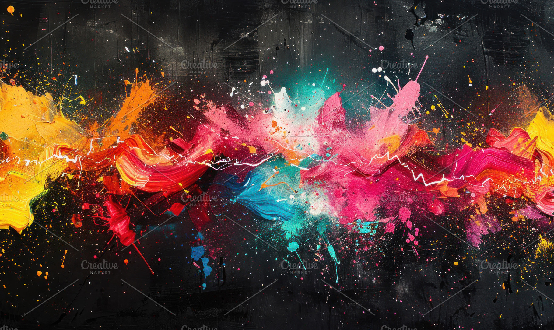 Explosion of colorful paint splatter, a Photo by LOGOCREATIVE