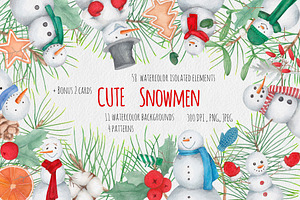 Cute Watercolor Snowmen Set