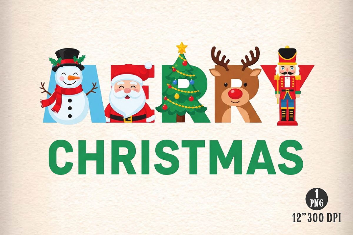 Retro Merry Christmas Png, an Illustration by Dream Creation (Photo 1 of 5)