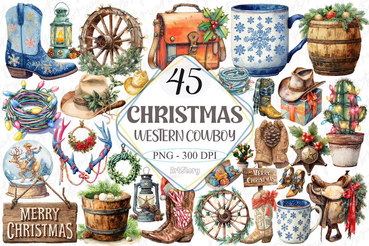 Western Cowboy Christmas Clipart, a Graphic by designcity5 (Photo 1 of 5)