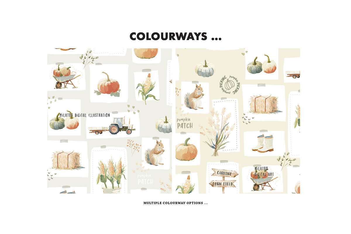 Pumpkin patch autumn harvest pattern, a Pattern Graphic by Milatoo (Photo 4 of 4)