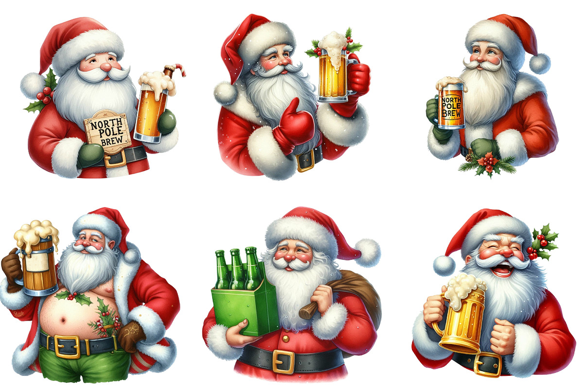 Christmas Santa Holding Beer Mug, an Illustration by DreamArtGraphic (Photo 2 of 5)