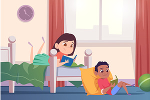Kids. little kids reading book in, an Object Illustration by Onyx