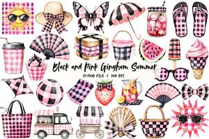 Black and Pink Gingham Summer Clipar, an Illustration by Libby Wishes