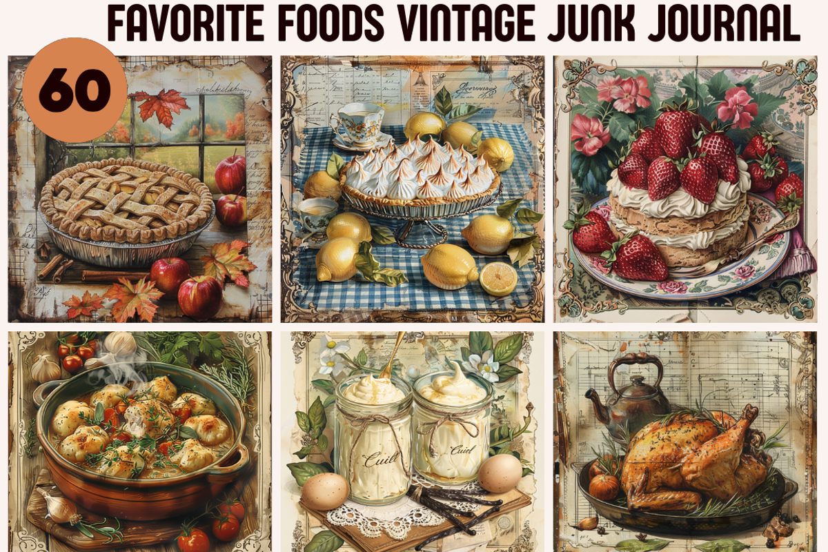 Favorite Foods Vintage Junk Journal, a Background Graphic by PrintHaven Designs (Photo 1 of 10)