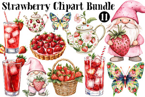 Watercolor Strawberry Clipart Bundle, a Seasonal Illustration by CitraGraphics