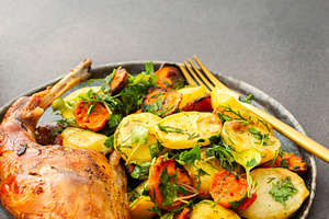 Baked rabbit with potatoes, a Food & Drink Photo by Pundateam