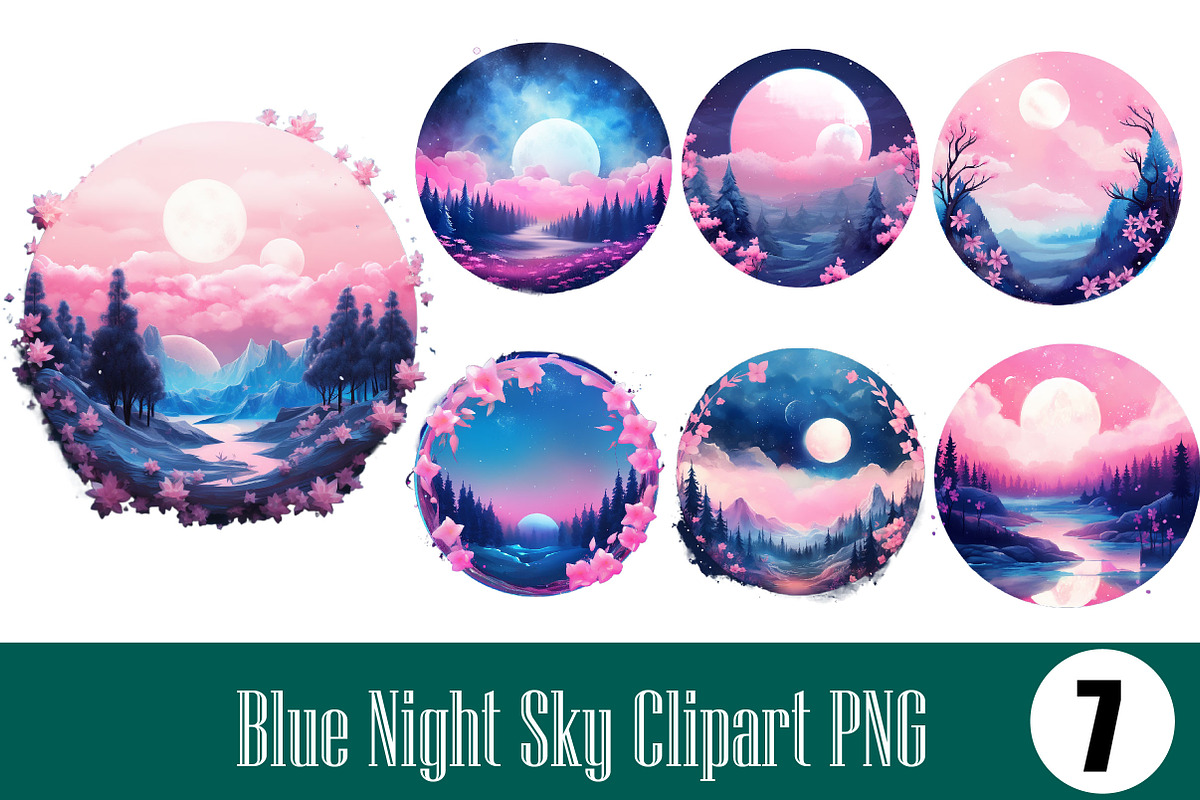 Blue Night Sky Clipart Sublimation, an Illustration by Wow Magic