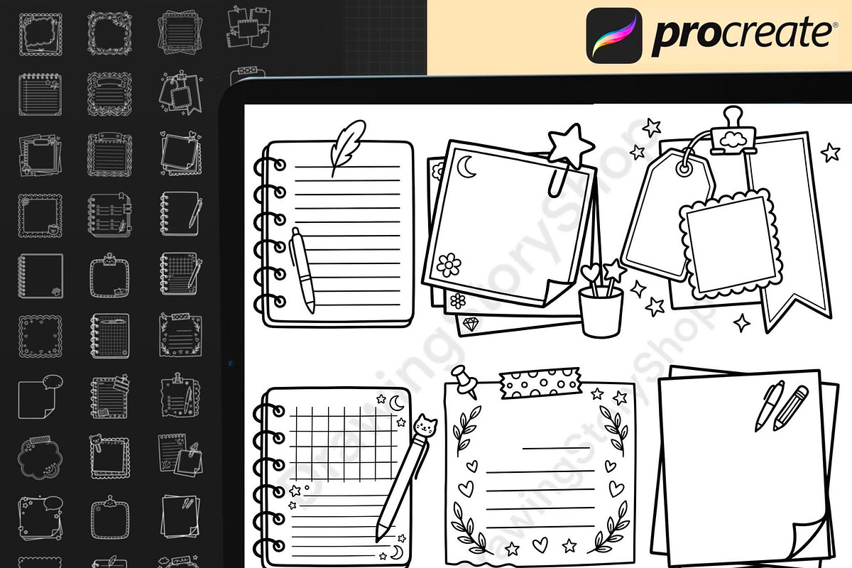 155 Procreate Sticky Notes Stamps, a Brush Add-On by DrawingStoryShop (Photo 4 of 6)