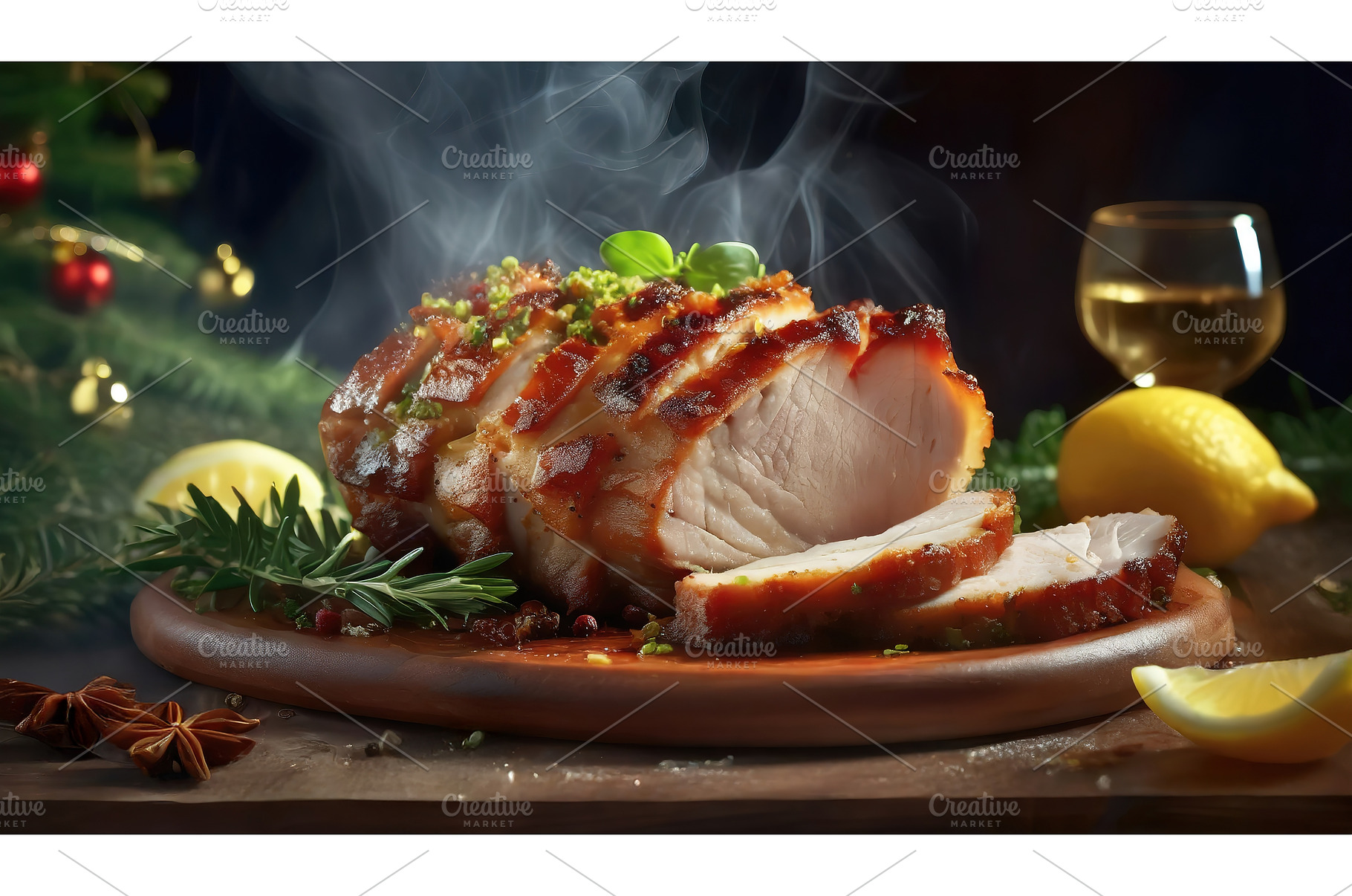A juicy roasted meat centerpiece, a Food & Drink Photo by Igor Tichonow