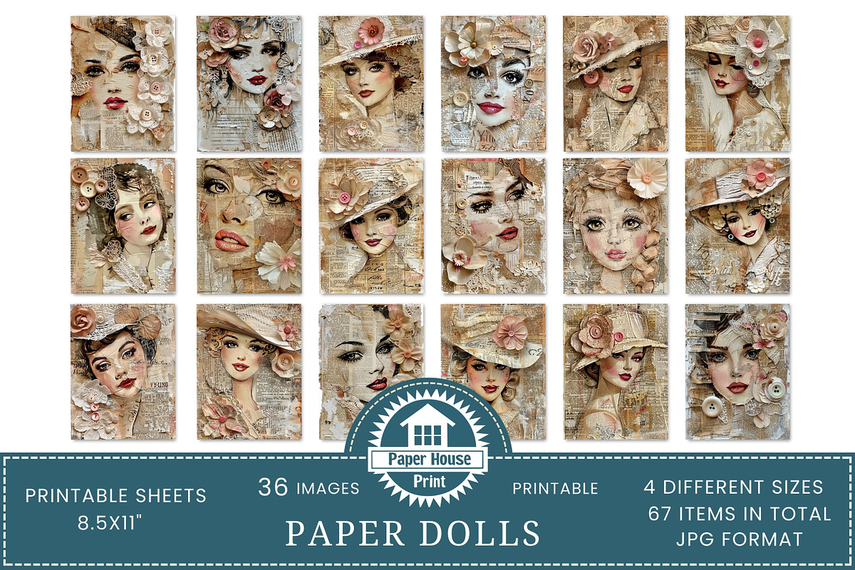 Paper Dolls Junk Journal Pages, an Illustration by NiiiNArt (Photo 4 of 8)