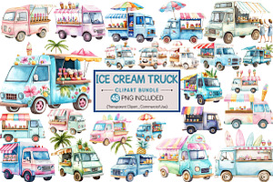 Summer Ice Cream Truck Clipart, an Illustration by Pixels.Craft